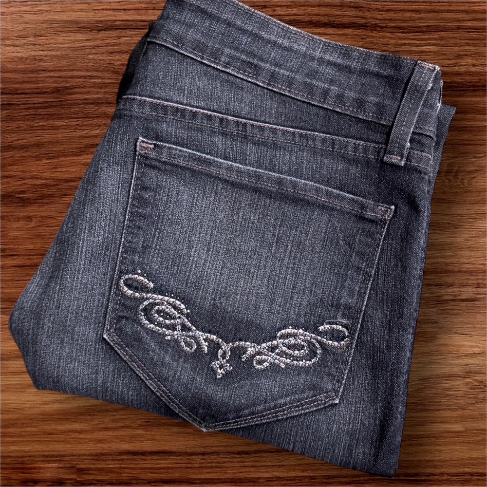 NYDJ Marylin Straight Leg Jeans size‎ 14 Dark Wash Embellished Crystal Pockets